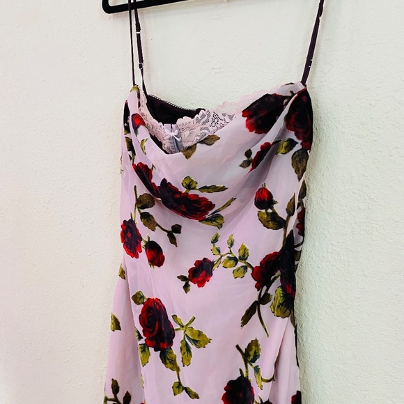 HOUSE OF CB size S A-C  'Azura' Pink Devore Midi Dress floral velvet - Picture 8 of 14